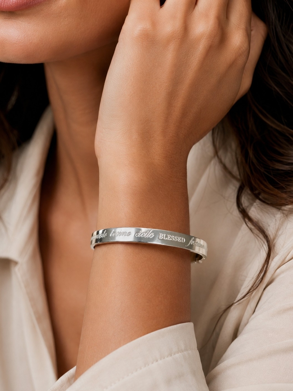 Stella & Dot Silver Engraved Cuff Bracelet